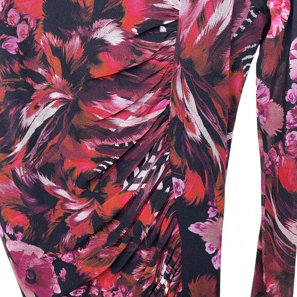 FUZZI  Floral Bodycon Tulle Midi Dress Long Sleeve Crewneck Size Medium - Picture 4 of 7